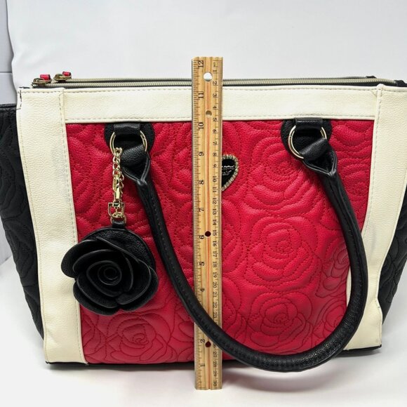 Betsey Johnson NY Satchel Red White Black Rose Quilted Bag Purse *Flaw - Picture 6 of 16